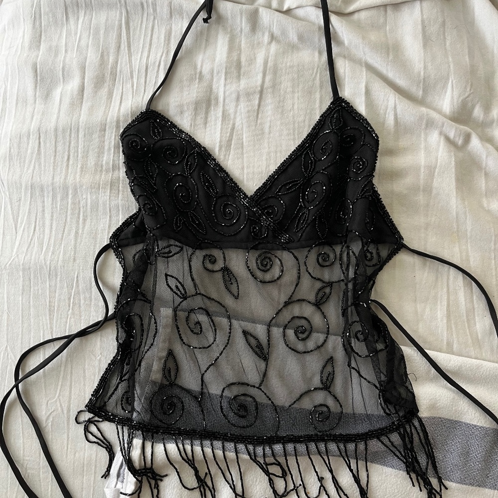 Passport halter neck beaded top